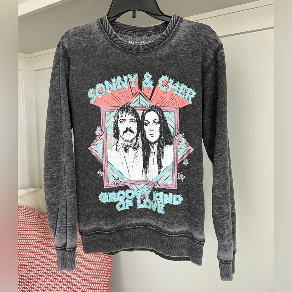 Recycled Karma Grey Burnout Sonny and Cher crewneck Sweatshirt Size Small - Picture 8 of 12
